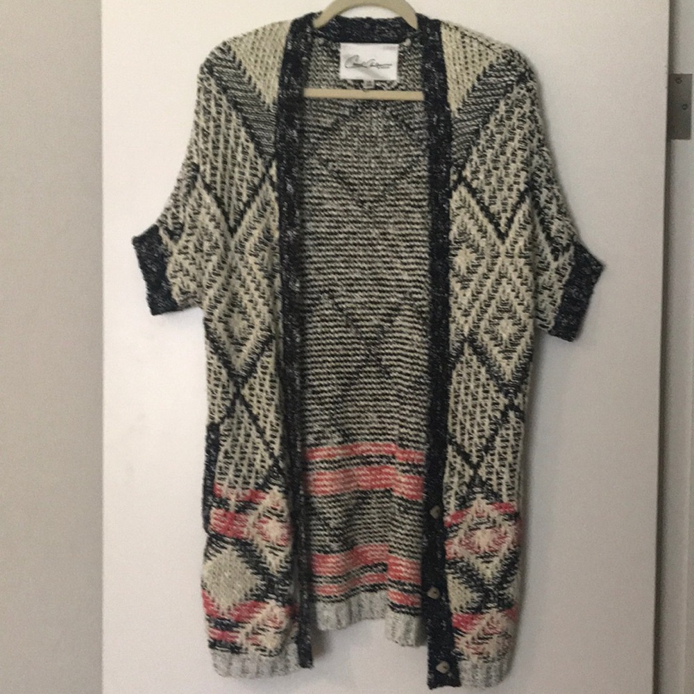 Cabi sweater- pink, navy, cream-  size XS